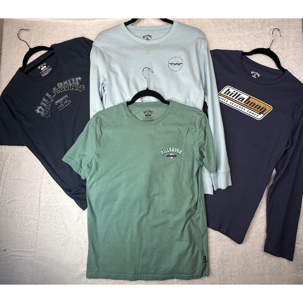 Billabong Graphic T-Shirt Lot Youth Large Blue Green 4-Pack Long Short Sleeve